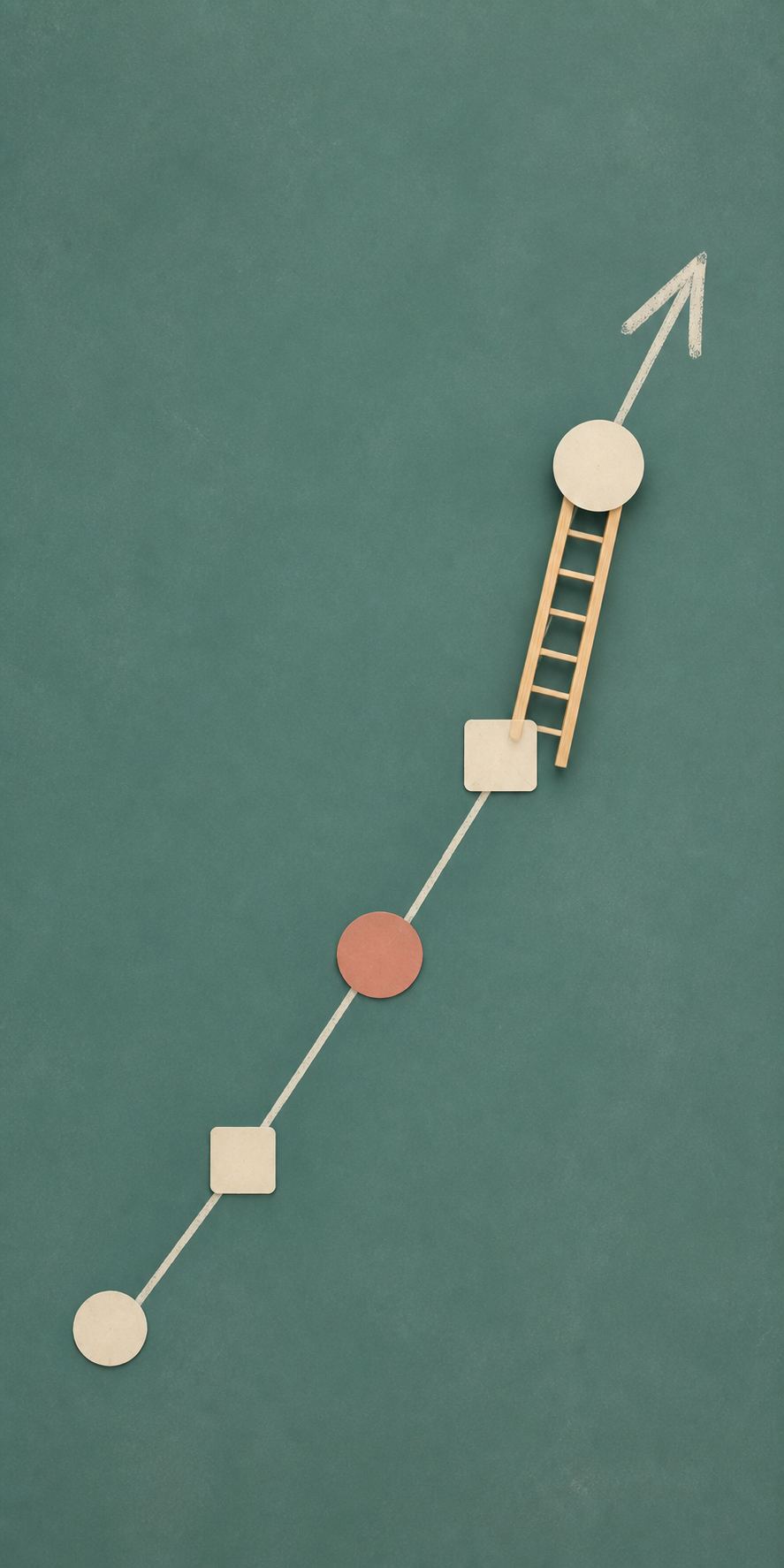 Minimal abstract career path with connected milestones and an upward arrow